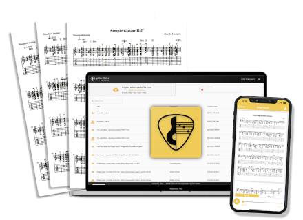 screenshot of guitar2tabs guitar music transcription app and tablatures