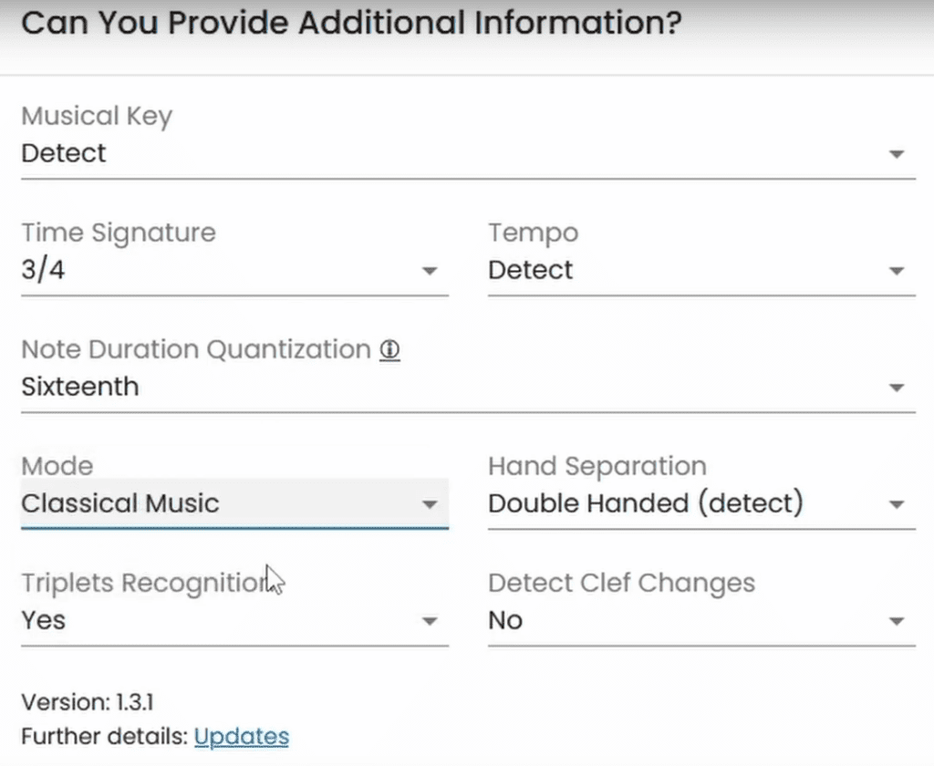 The additional Information that can be provided for a Klangio retranscription.