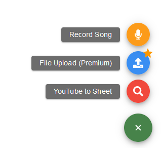 Melody Scanner: Click on the Green Plus and select "File Upload" or "YouTube to Sheet"