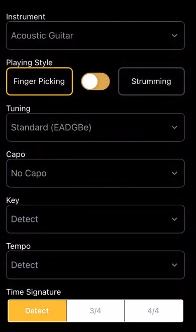 Additional information you can enter for Guitar2Tabs to improve the transcription quality.