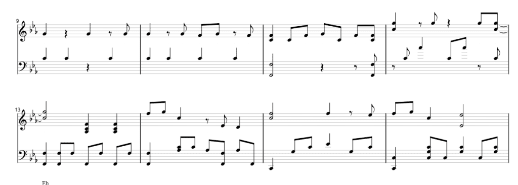 A piano arrangement created with Melody Scanner